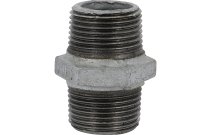 280G_AFY - Raccord fonte malléable mamelon double mâle mâle galva BSP