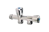 1331 - Robinet machine à laver laiton double horizontal mâle 4MS 1/2'' 3/4''-3/4''